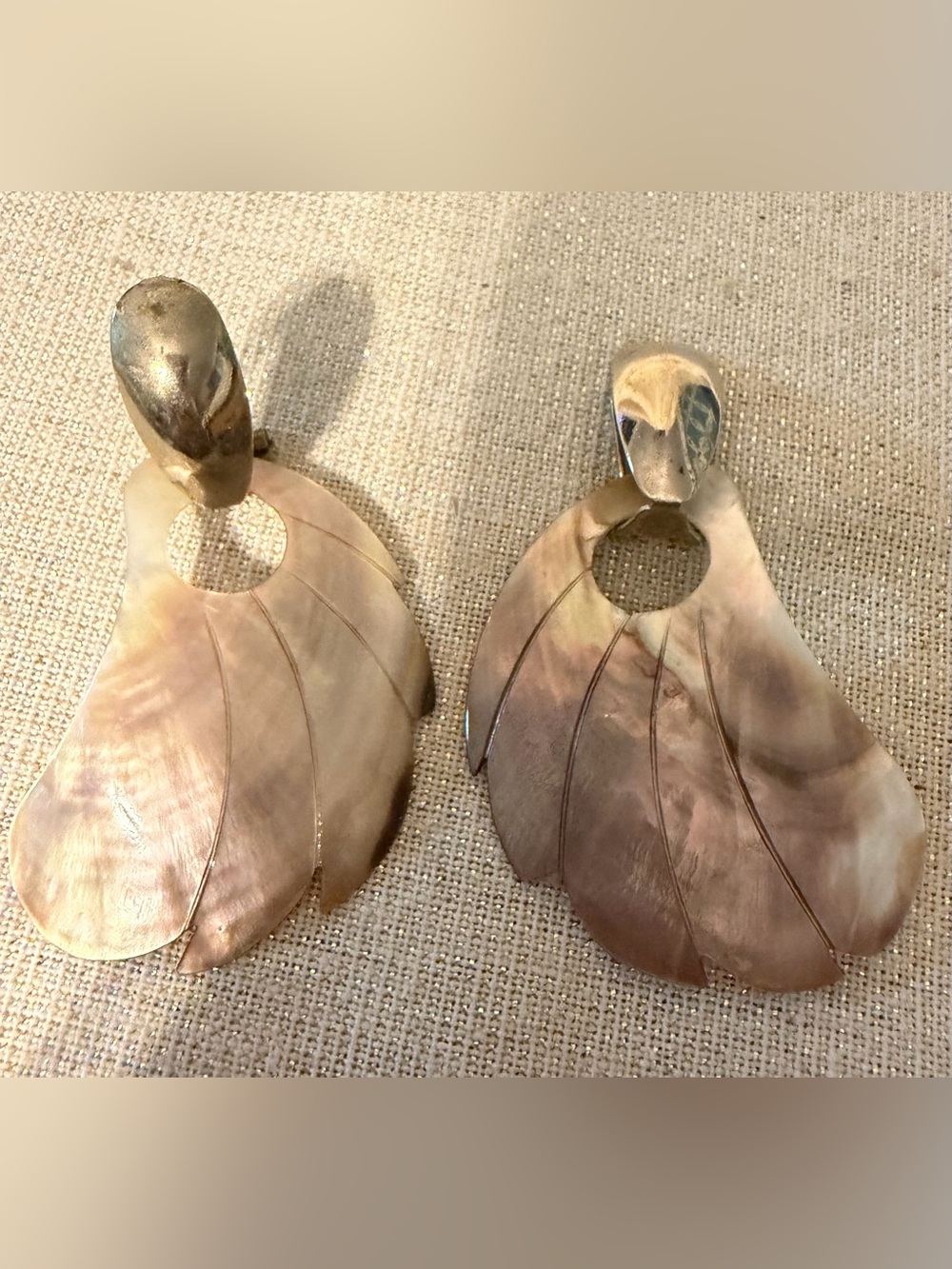 Gold-Tone Mother of Pearl Leaf Drop Earrings
